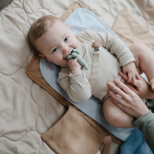 Hochet dentition figurine silicone Mushie (Dog menthe)