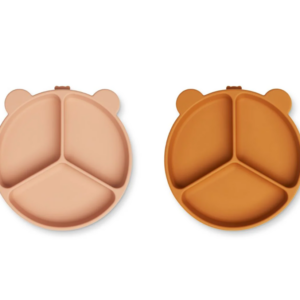 Lot de 2 assiettes à ventouse/compartiment Stacy Liewood (rose/mustard)