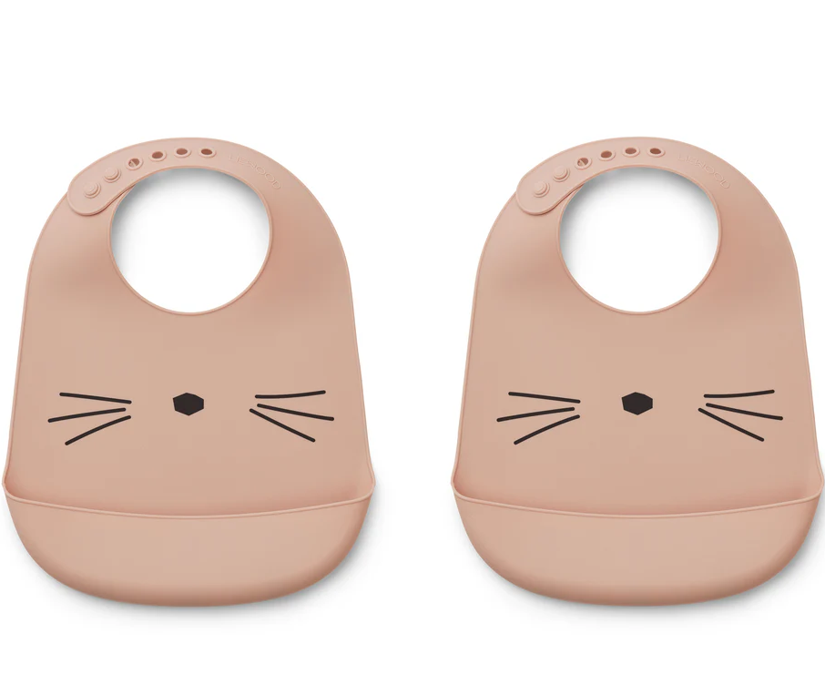 Lot de 2 bavoirs à rigole en silicone Tilda Liewood (Cat Rose)