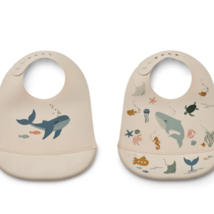 Lot de 2 bavoirs à rigole en silicone Tilda Liewood (Sea creatures)
