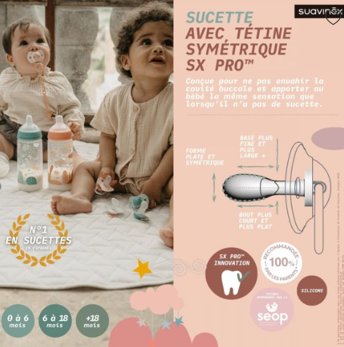 Lot de 2 tétines Suavinex SX Pro silicone Dreams Pink (0/6m)