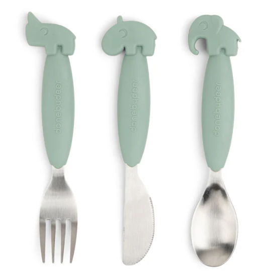 Lot de 3 couverts en inox Done By Deer (Deer Friends Green)