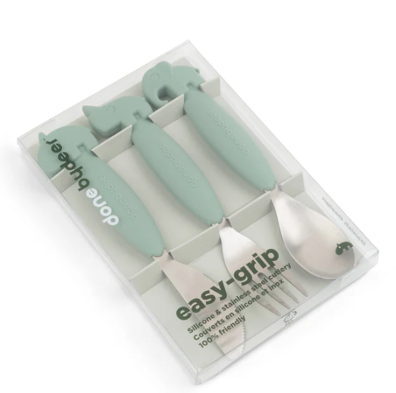 Lot de 3 couverts en inox Done By Deer (Deer Friends Green)
