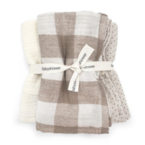 Lot de 3 langes tétra 70x70cm Babyshower (Vichy Caramel)