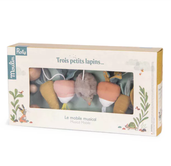Mobile musical en bois naturel '3 Petits Lapins' Moulin Roty