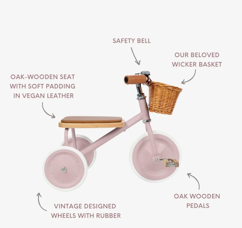 Tricycle vintage Banwood + panier (Dusty pink)