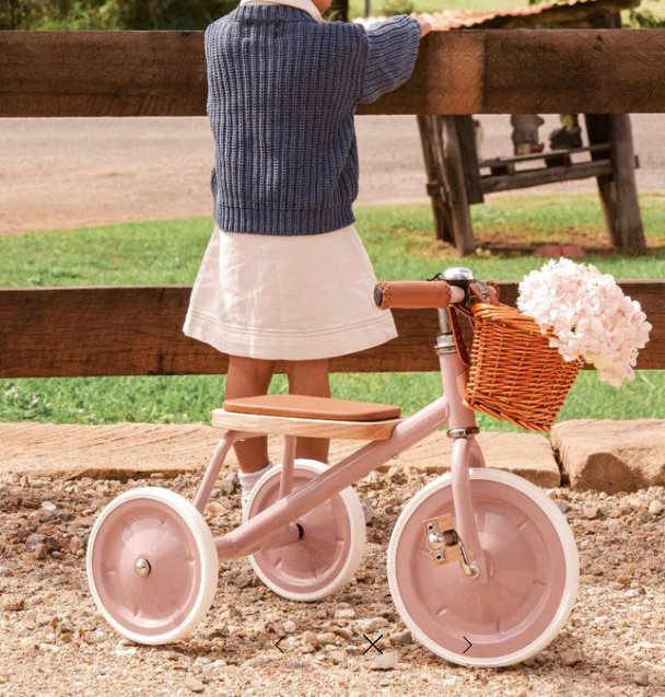Tricycle vintage Banwood + panier (Dusty pink)