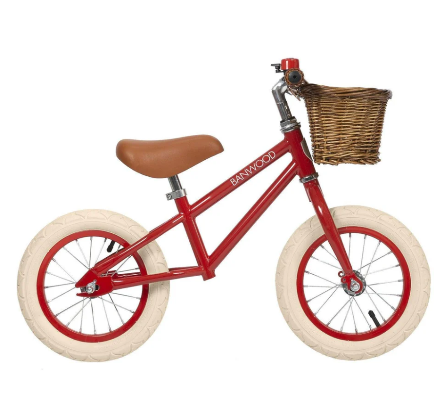 Vélo draisienne vintage en métal Banwood + panier (Rouge)