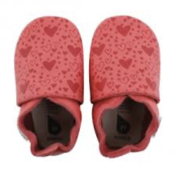 Chaussons en cuir souple Bobux Giant - Spiced Coral Heart Print