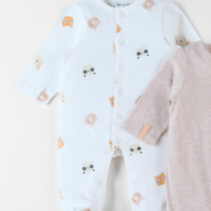 Pyjama coton blanc imprimé 'Tête d'ours' Noukies