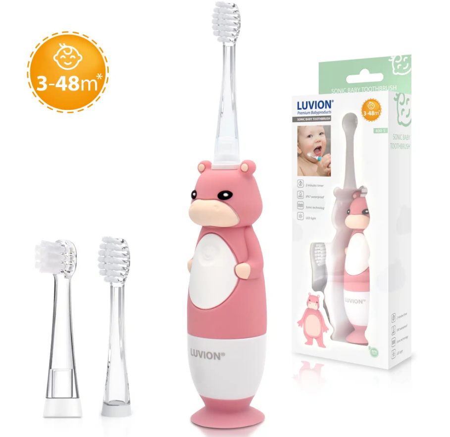 Brosse à dents électronique Sonique pour bébé Hippo Pink Luvion (3m - 4 ans)