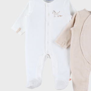 Pyjama velours blanc brodé zèbre Noukies