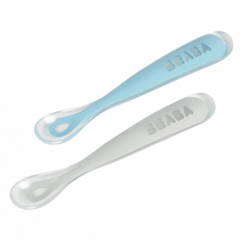 Lot de 2 cuillères premier âge en silicone Beaba (bleu/gris)