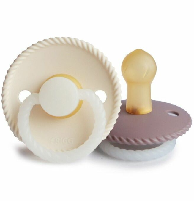 Lot de 2 tétines Frigg Caoutchouc Naturel 0-6m (Nuit Rope Cream/Twilight mauve)
