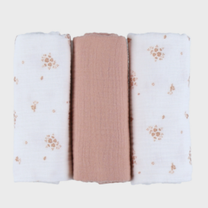 Lot de 3 langes tétra 70x70cm 100% coton bio Noukies (Fleurs)