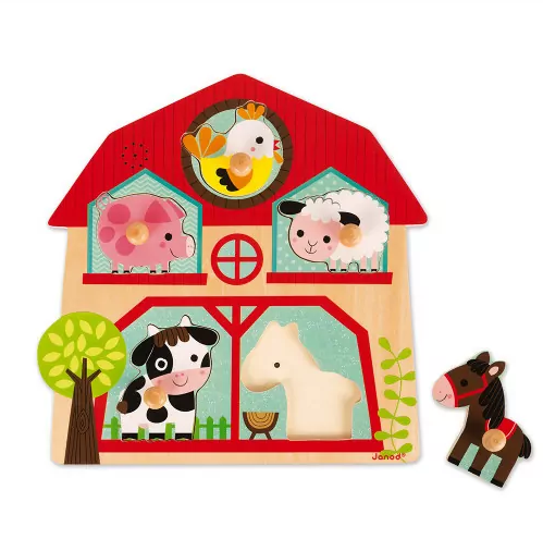 Puzzle sonore en bois à encastrer 'Les copains de la Ferme' Janod
