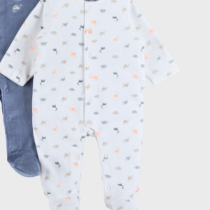 Pyjama bébé velours blanc marine 'mini dinos' Noukies