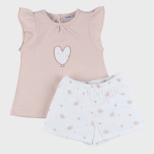 Pyjama short en coton vieux rose 'fleuri' Noukies