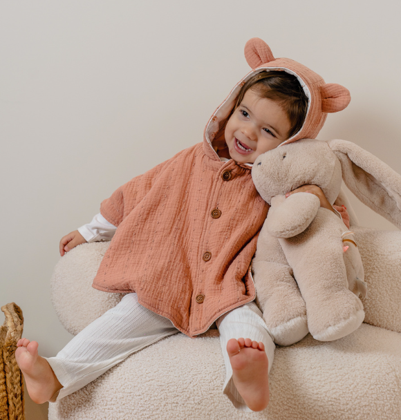 Poncho de voyage été en mousseline bio Noukies (Rose)(18-36m)