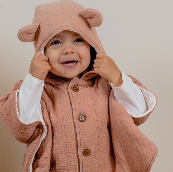 Poncho de voyage été en mousseline bio Noukies (Rose)(18-36m)