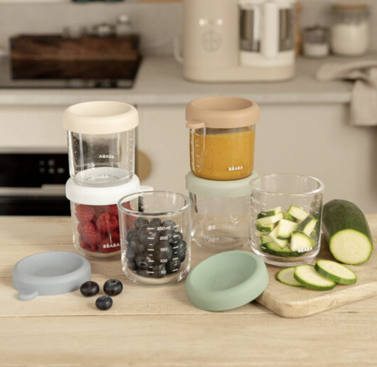 Lot de 6 portions repas en verre 250ml Beaba (Natural)