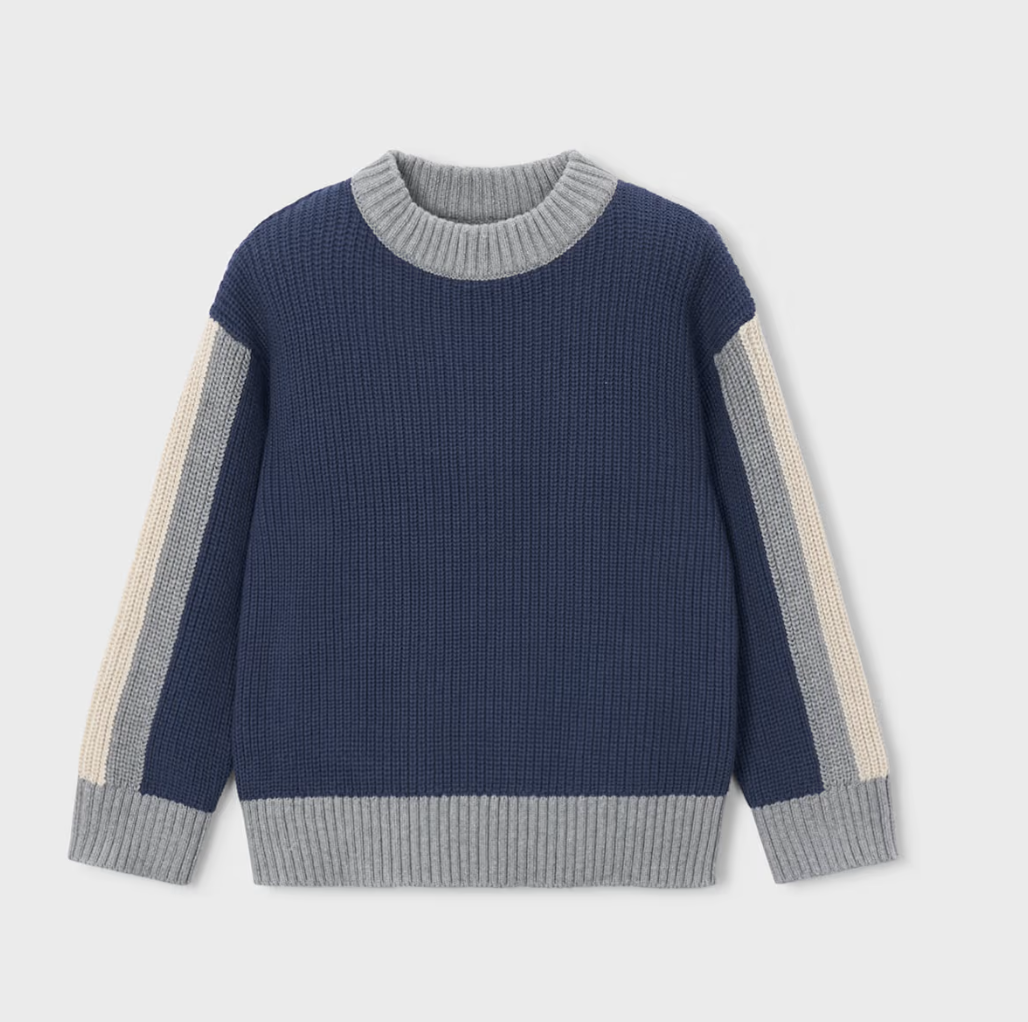 Pull en maille tri-color navy Mayoral