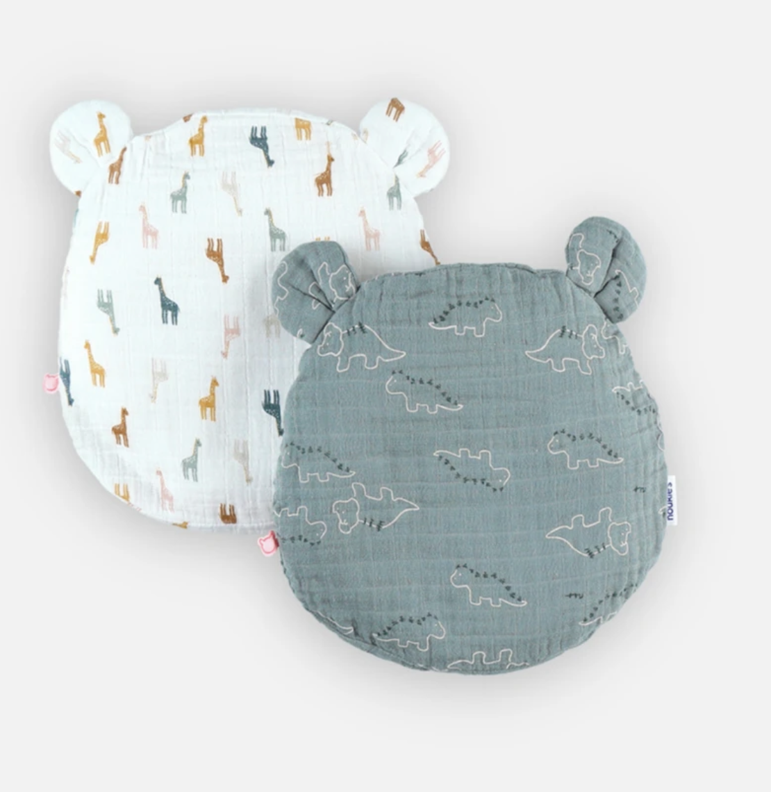 Coussin anti-tête plate + 2 housses en gaz de coton Noukies (Bleu)