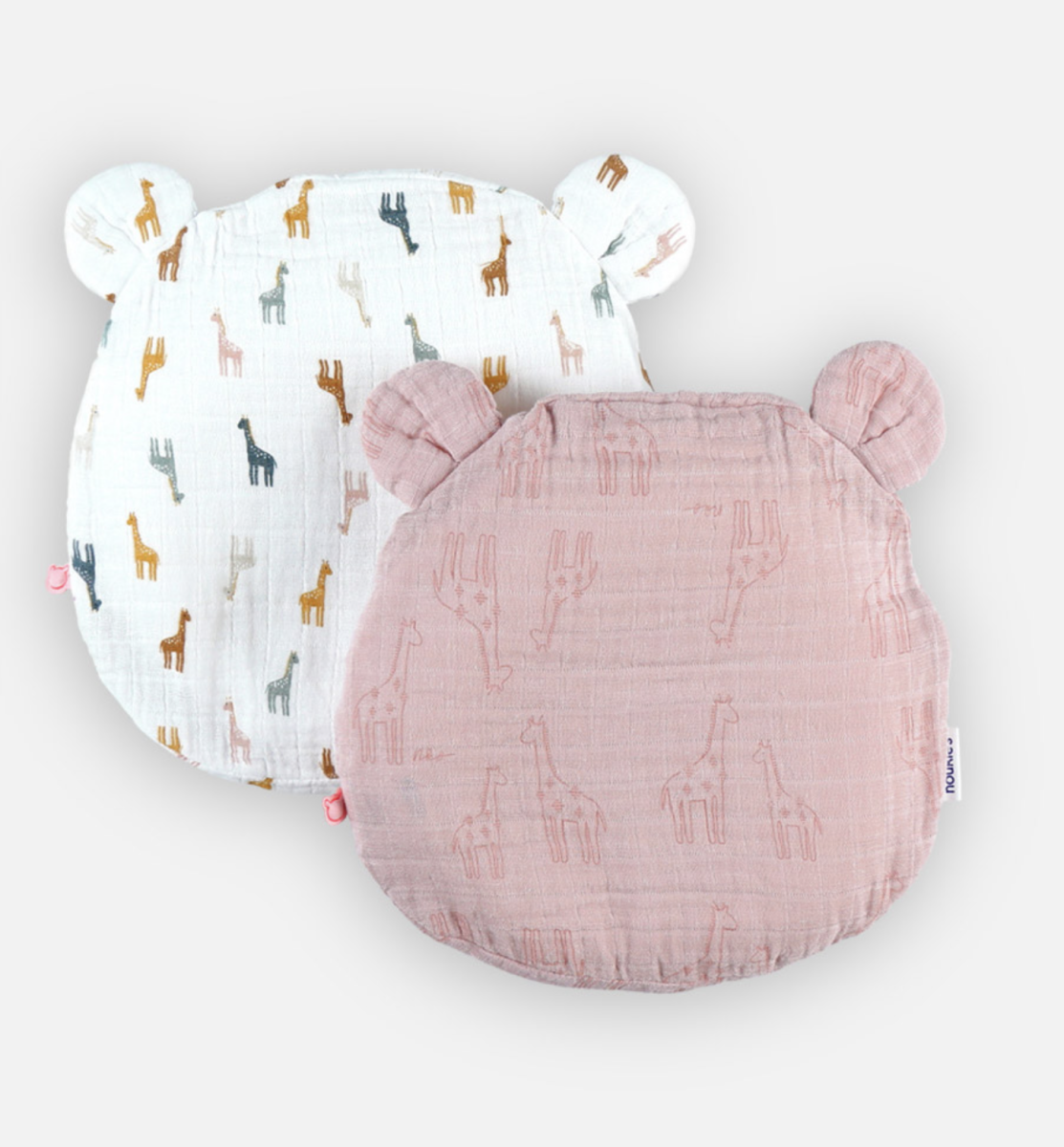 Coussin anti-tête plate + 2 housses en gaz de coton Noukies (Rose)