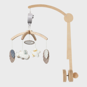 Mobile musical en bois naturel Noukies (Plumes de lune)