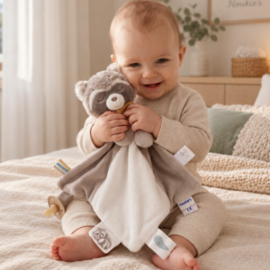 Doudou + attache tétine Raton laveur Raku Noukies