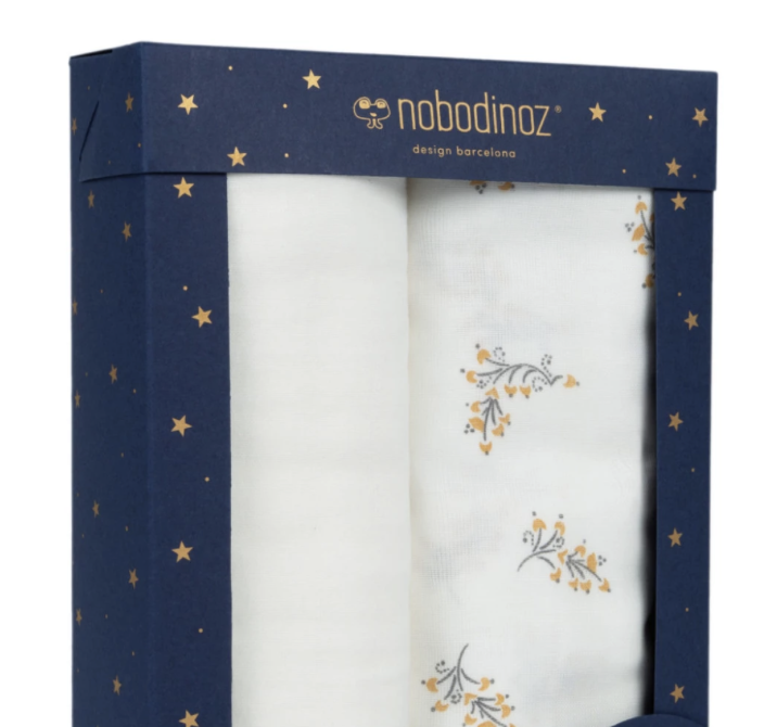 Lot de 2 langes tétra Baby Love Swaddles 70x70cm Nobodinoz (Flore/White)
