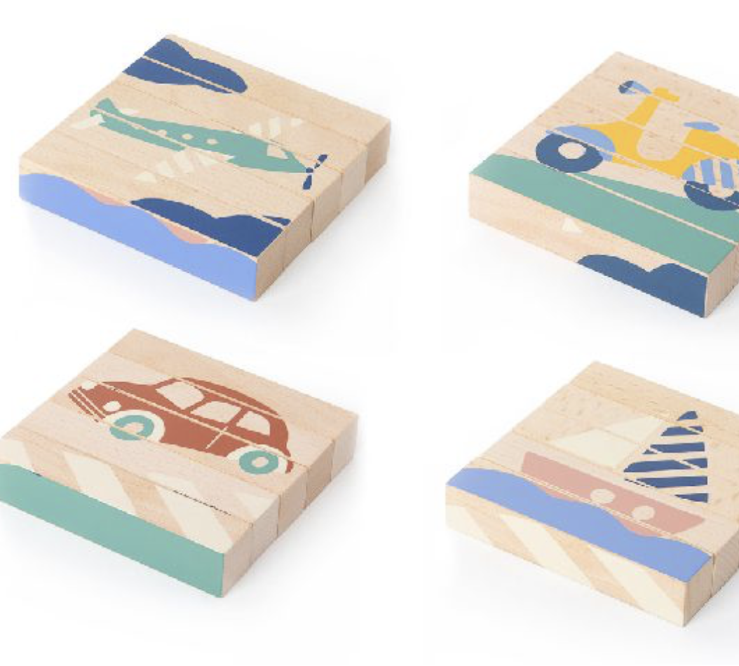 Lot de 4 puzzles en bois 'Transport' Nobodinoz (+ housse transport bateau)